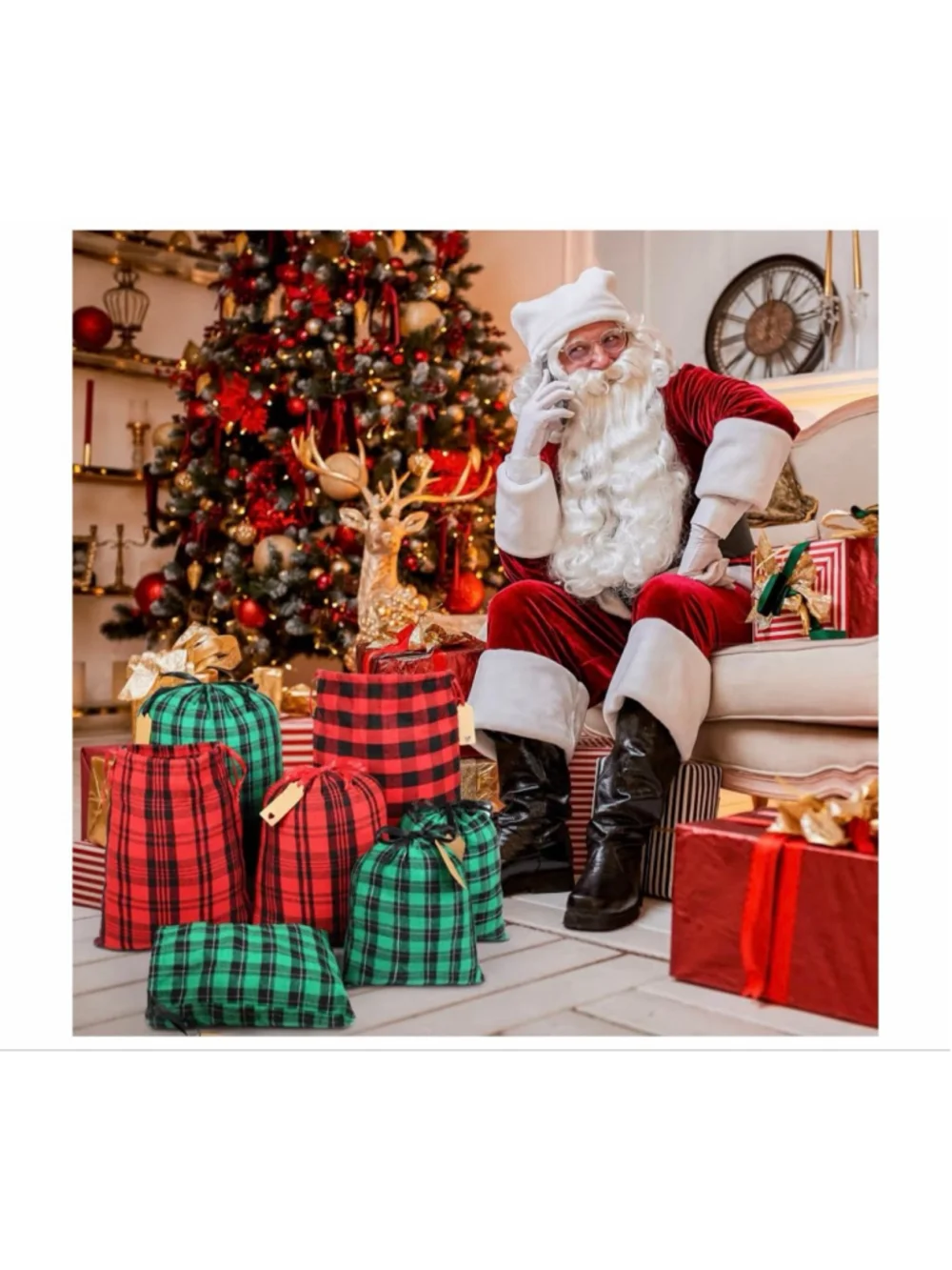 NEW 6 Package Fabric Christmas Gift Bags Large 20in &Medium 16in